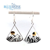 Sterling Silver Mountains, Trees and Full Moon Earrings